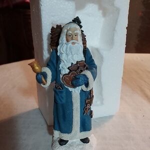 Blue Santa Claus Figurine with Gold Bell